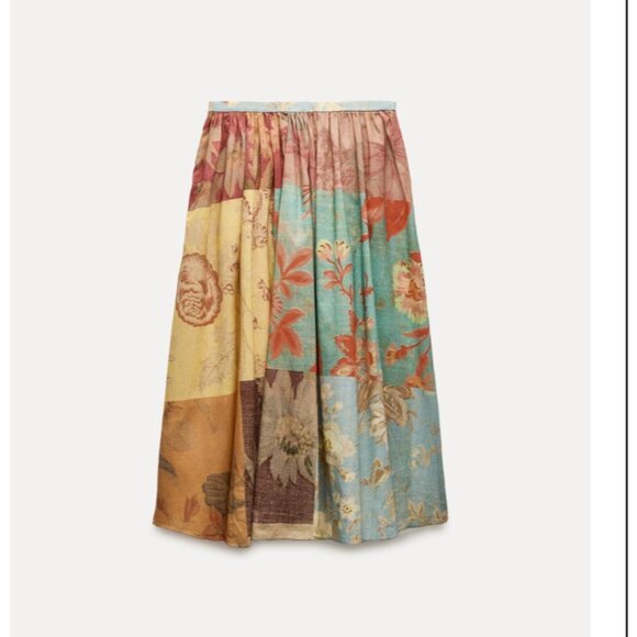 NWT ZARA PRINTED MIDI SKIRT ZW COLLECTION MULTICOLOR - Picture 5 of 6